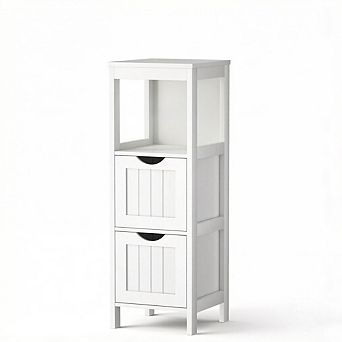 Costway Bathroom Floor Cabinet Freestanding Side Storage Organizer with 2 Removable Drawers