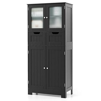 Costway Tall Bathroom Cabinet Large Floor Storage Cabinet with Acrylic Doors & 3 Cubes