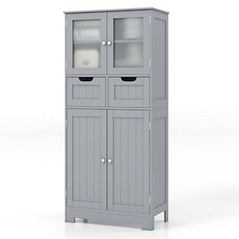 Costway Tall Bathroom Cabinet Large Floor Storage Cabinet with Acrylic Doors & 3 Cubes