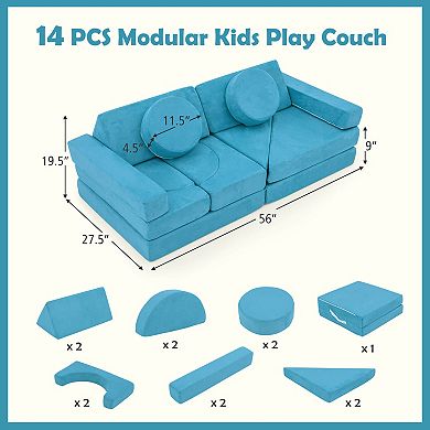 Costway 14 PCS Modular Kids Play Couch Child Sectional Sofa Toddler Soft Playset