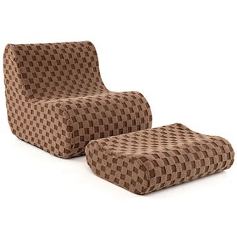 Costway Bean Bag Chair with Ottoman High Elasticity Sponge Non-slip Bottom & Velvet Cover