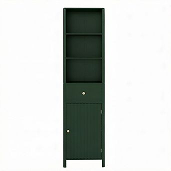 Costway 67” Tall Bathroom Cabinet with 3 Open Shelves, 1 Drawer, Adjustable Interior Shelf