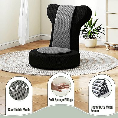 Costway Lazy Sofa Chair with Adjustable Headrest & Backrest, Sponge Padded Seat,Metal Frame