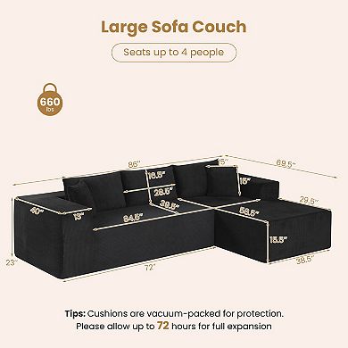 Costway 110.5” Modular Sectional Sofa with Deep Seats & Comfy Backrests, Comfy Armrests