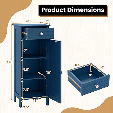 Costway Bathroom Storage Floor Cabinet Organizer Free-Standing w/ Drawer