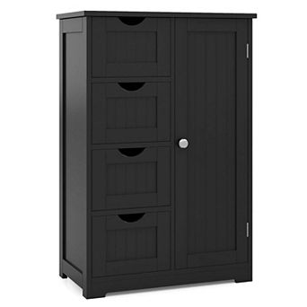 Costway Bathroom Storage Wooden 4 Drawer Cabinet Cupboard 2 Shelves Free Standing