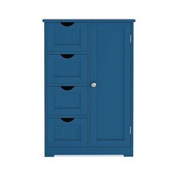 Costway Bathroom Storage Wooden 4 Drawer Cabinet Cupboard 2 Shelves Free Standing
