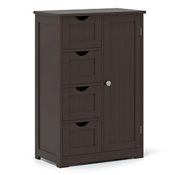 Costway Bathroom Storage Wooden 4 Drawer Cabinet Cupboard 2 Shelves Free Standing