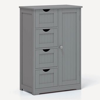 Costway Bathroom Storage Wooden 4 Drawer Cabinet Cupboard 2 Shelves Free Standing