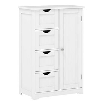 Costway Bathroom Storage Wooden 4 Drawer Cabinet Cupboard 2 Shelves Free Standing