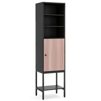 Costway 57" Bathroom Tall Cabinet with 1 Door and 4 Shelves Freestanding Floor Cabinet