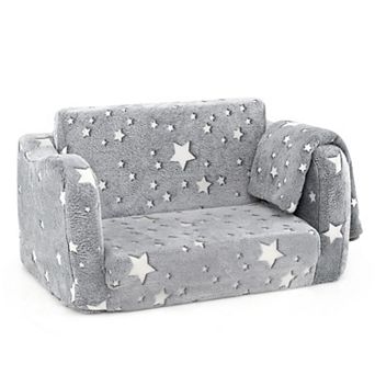 Costway 2-in-1 Kids Couch Folding Toddler Chair with Blanket Gift for 3+ Kids