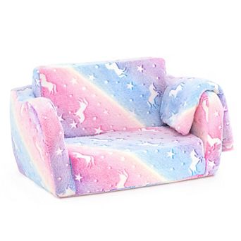 Costway 2-in-1 Kids Couch Folding Toddler Chair with Blanket Gift for 3+ Kids