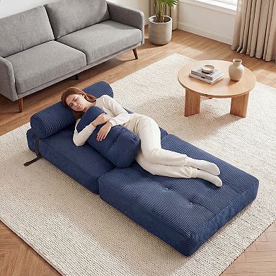 Costway Folding Sofa Bed, Convertible Sleeper Chair with Pillow Back Support Corduroy Cover