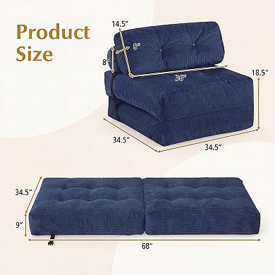 Costway Folding Sofa Bed, Convertible Sleeper Chair with Pillow Back Support Corduroy Cover