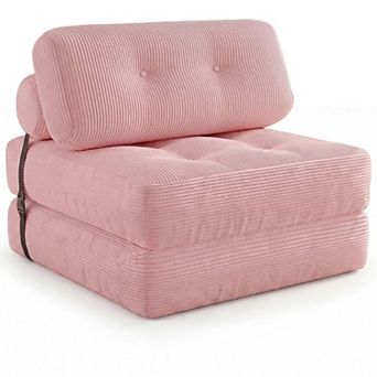 Costway Folding Sofa Bed, Convertible Sleeper Chair with Pillow Back Support Corduroy Cover