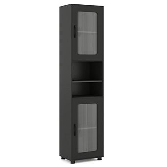 Costway Bathroom Cabinet, Slim Floor Storage Cabinet with 2 Fluted Doors,4 Rubber Feet