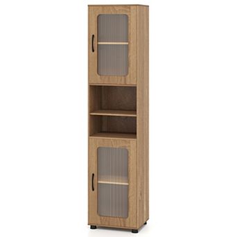 Costway Bathroom Cabinet, Slim Floor Storage Cabinet with 2 Fluted Doors,4 Rubber Feet