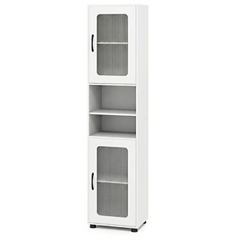 Costway Bathroom Cabinet, Slim Floor Storage Cabinet with 2 Fluted Doors,4 Rubber Feet