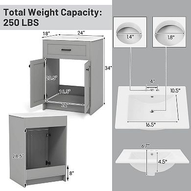 Costway Bathroom Vanity Unit with Basin Under Sink Bathroom Storage Cabinet Freestanding