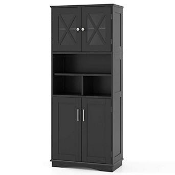 Costway Tall Bathroom Cabinet Large Floor Storage Cabinet with Acrylic Doors & 3 Cubes