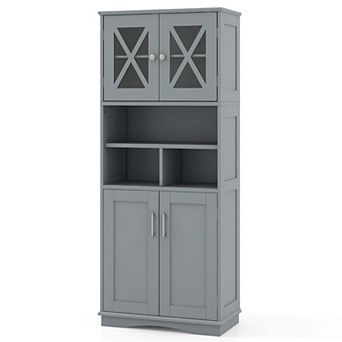 Costway Tall Bathroom Cabinet Large Floor Storage Cabinet with Acrylic Doors & 3 Cubes