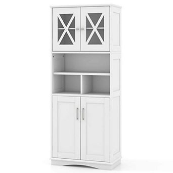 Costway Tall Bathroom Cabinet Large Floor Storage Cabinet with Acrylic Doors & 3 Cubes