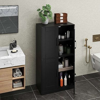 Costway Bathroom Cabinet with Doors & Adjustable Shelves Storage Organizer for Living Room