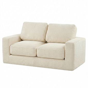 Costway Floor Couch, Loveseat Foam Sofa with Removable Corduroy Cover, Back & Seat Cushions