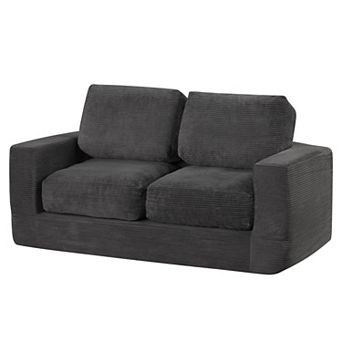 Costway Floor Couch, Loveseat Foam Sofa with Removable Corduroy Cover, Back & Seat Cushions