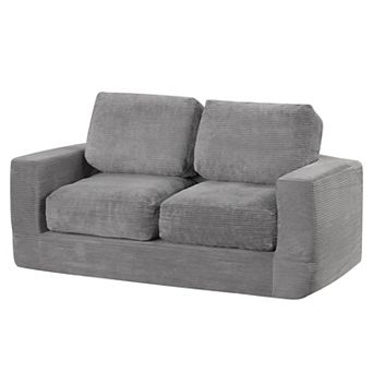 Costway Floor Couch, Loveseat Foam Sofa with Removable Corduroy Cover, Back & Seat Cushions