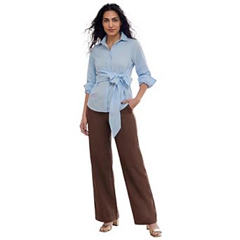 Jessica London Women's Plus Size Convertible Tie Poplin Shirt