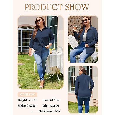 Zeagoo Women' Plus Size Dress Shirts Long Sleeve Button Down Shirts Work Office Solid Blouses Tops