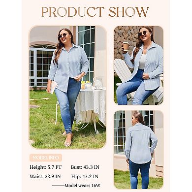 Zeagoo Women' Plus Size Dress Shirts Long Sleeve Button Down Shirts Work Office Solid Blouses Tops