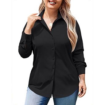 Zeagoo Women' Plus Size Dress Shirts Long Sleeve Button Down Shirts Work Office Solid Blouses Tops