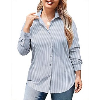 Zeagoo Women' Plus Size Dress Shirts Long Sleeve Button Down Shirts Work Office Solid Blouses Tops