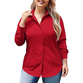 Zeagoo Women' Plus Size Dress Shirts Long Sleeve Button Down Shirts Work Office Solid Blouses Tops