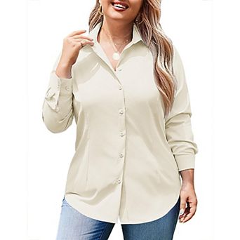 Zeagoo Women' Plus Size Dress Shirts Long Sleeve Button Down Shirts Work Office Solid Blouses Tops