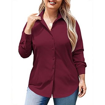 Zeagoo Women' Plus Size Dress Shirts Long Sleeve Button Down Shirts Work Office Solid Blouses Tops