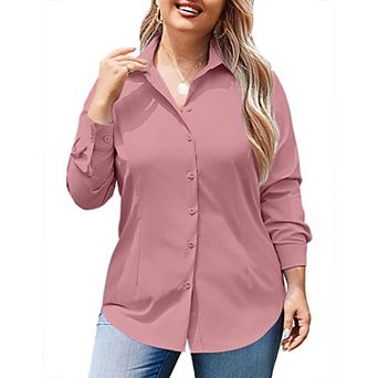 Zeagoo Women' Plus Size Dress Shirts Long Sleeve Button Down Shirts Work Office Solid Blouses Tops