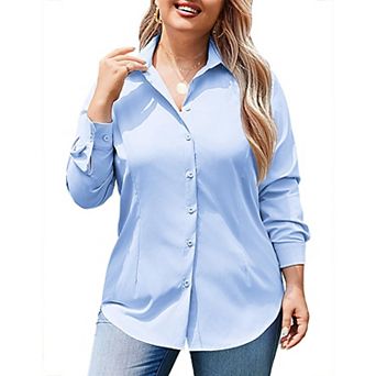 Zeagoo Women' Plus Size Dress Shirts Long Sleeve Button Down Shirts Work Office Solid Blouses Tops