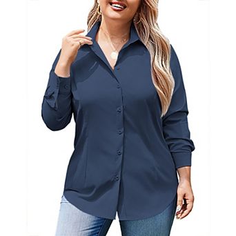 Zeagoo Women' Plus Size Dress Shirts Long Sleeve Button Down Shirts Work Office Solid Blouses Tops