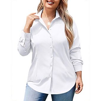 Zeagoo Women' Plus Size Dress Shirts Long Sleeve Button Down Shirts Work Office Solid Blouses Tops