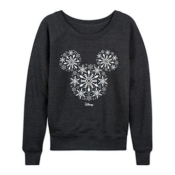 Women's Disney's Mickey Mouse Snowflakes French Terry Long Sleeve Tee