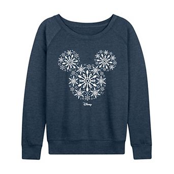 Women's Disney's Mickey Mouse Snowflakes French Terry Long Sleeve Tee
