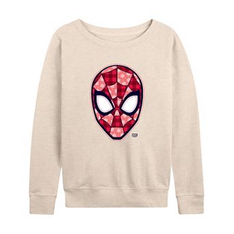 Women's Marvel Spider-Man Christmas Plaid Pattern French Terry Long Sleeve Tee