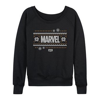 Women's Marvel Fair Isle Holiday Sweater French Terry Long Sleeve Tee