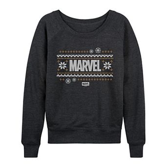 Women's Marvel Fair Isle Holiday Sweater French Terry Long Sleeve Tee