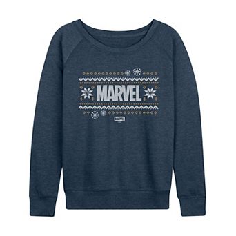 Women's Marvel Fair Isle Holiday Sweater French Terry Long Sleeve Tee