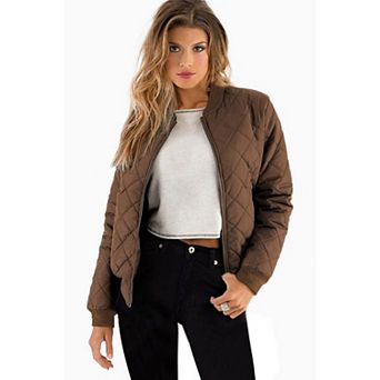 Zeagoo Women Raglan Quilted Bomber Jacket Warm Long Sleeve Zipper Coat Solid Color Winter Coat